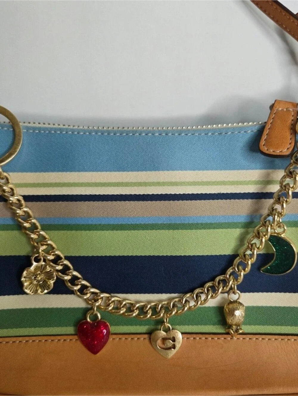 Coach Motif Logo Heart Goldtone Chain Bag Charm / Extender w/ Charms - Picture 2 of 4